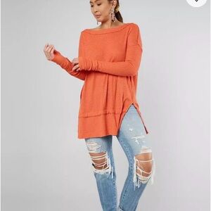 We The Free Free People North Shore Thermal Knit Blue Tunic Top Small